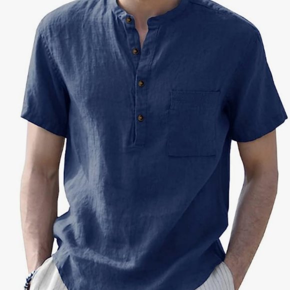 Shirts | Mens Casual Cotton Linen Henley Shirt | Poshmark